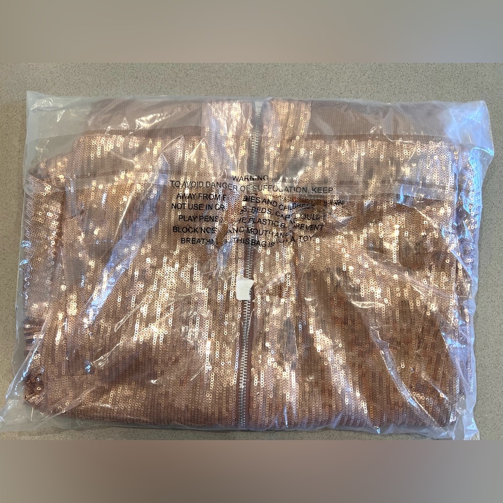 NWOT Sequin Bomber Jacket SZ S Amphora, Gold, Copper, Brown tones Never Worn - Picture 12 of 14